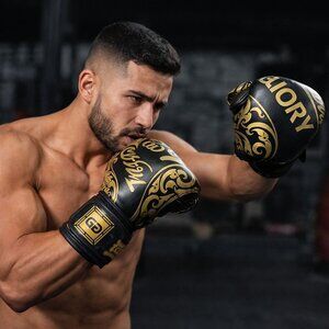 Fairtex Glory Boxing Gloves 12oz Black Gold Genuine Leather Handmade Thailand